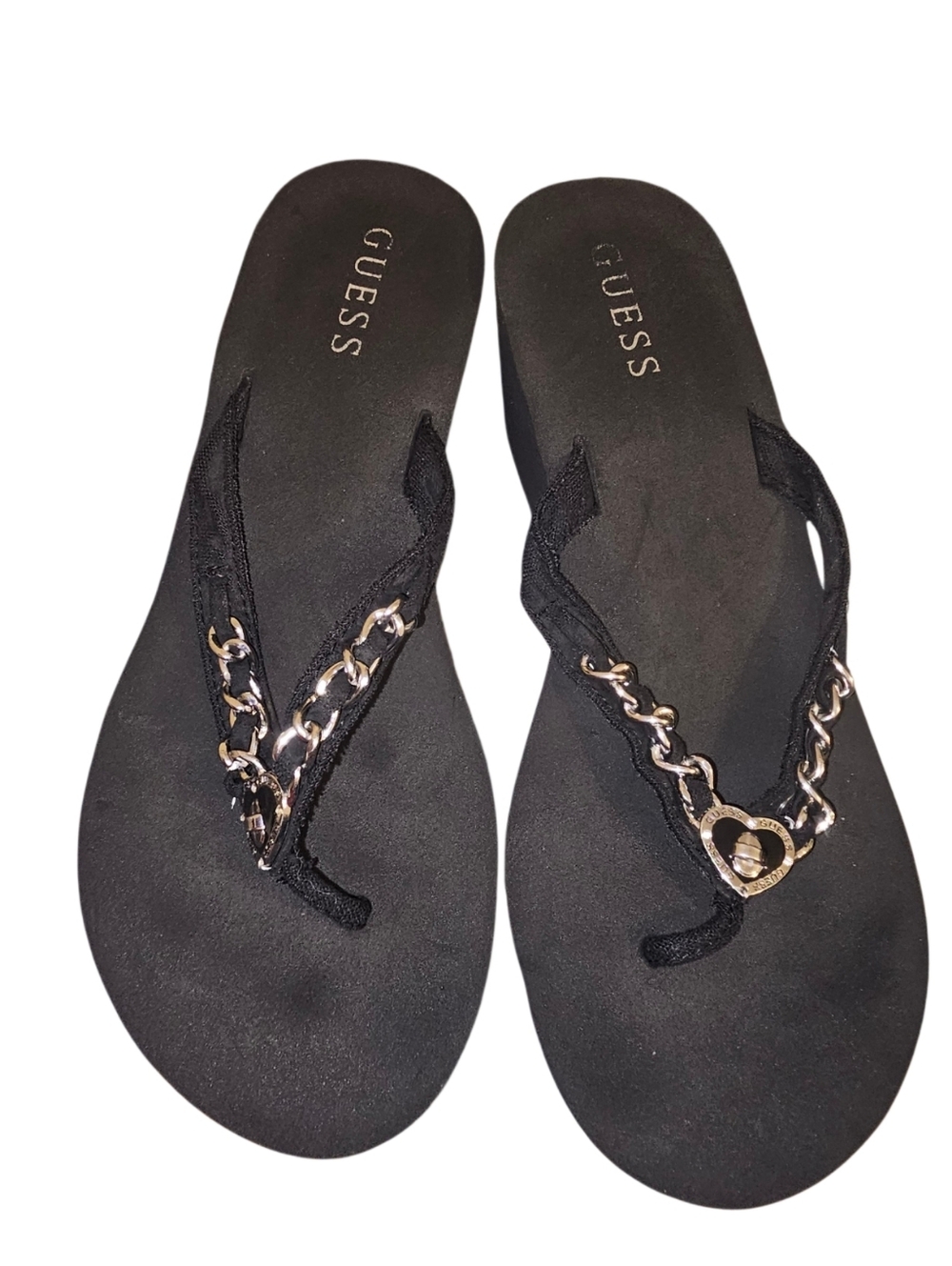 GUESS Black Platform Chain-Accent Flip Flops - Picture 2 of 6